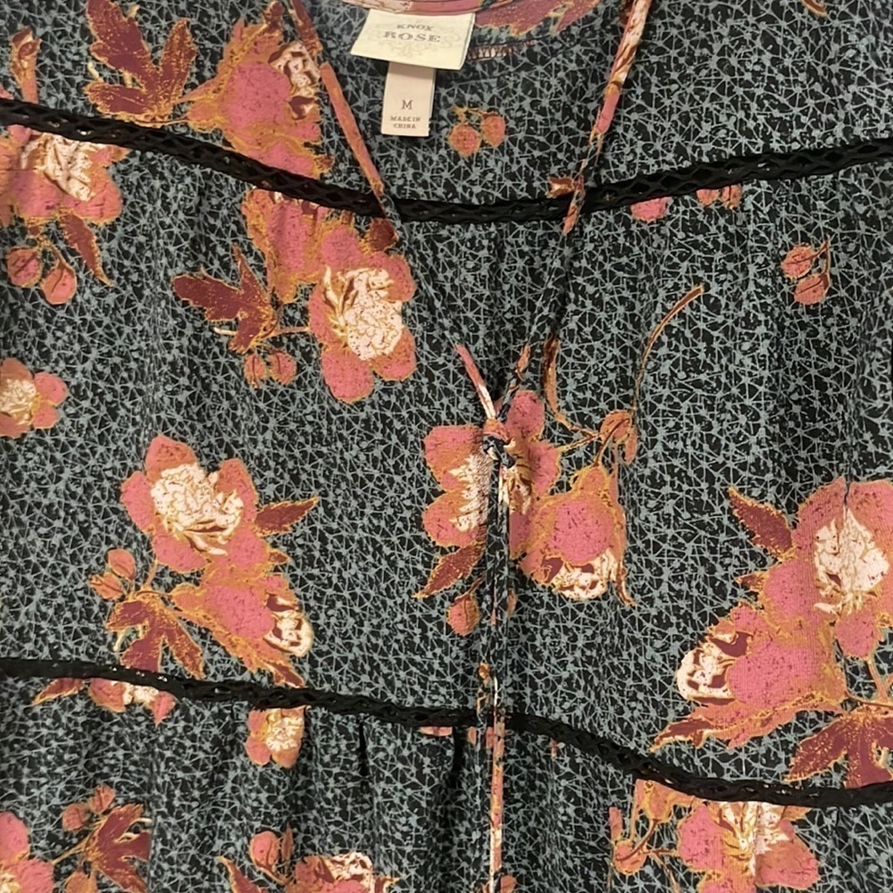 Knox Rose Blouse Long Sleeve Women Floral Top Black/Gray Boho Shirt Casual, M - Picture 6 of 10